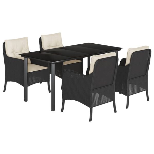 vidaXL Set de muebles jard&iacute;n 5 pzas con cojines rat&aacute;n sint&eacute;tico negro