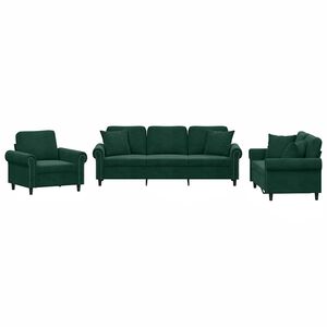 vidaXL Juego de sof&aacute;s con cojines 3 piezas terciopelo verde oscuro