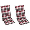 vidaXL Sillas de jard&iacute;n 2 uds madera de teca y cojines a cuadros rojos