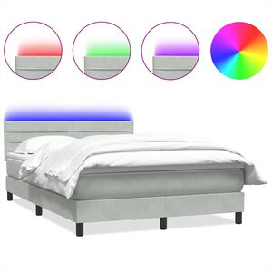 vidaXL Cama box spring con colchón y LED terciopelo gris claro 140x210 cm