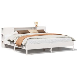 vidaXL Cama con estanter&iacute;a sin colch&oacute;n madera maciza blanca 200x200 cm