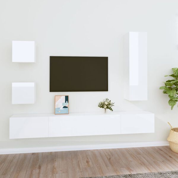 vidaXL Set de muebles de TV 5 pzas madera contrachapada blanco brillo