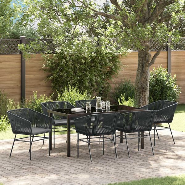 vidaXL Conjunto de Comedor de Jard&iacute;n con coj&iacute;n 7 pcs Negro