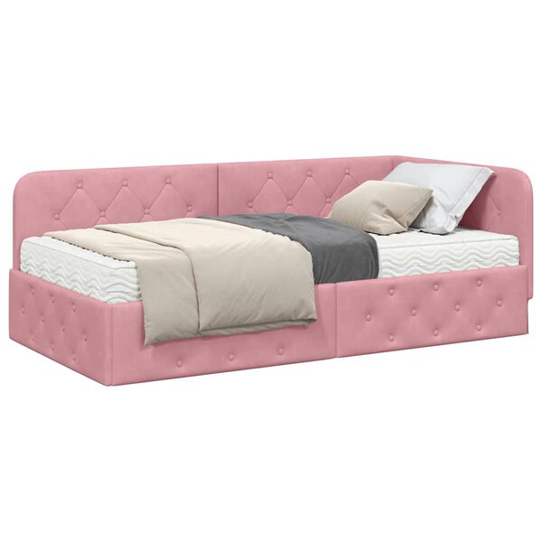 vidaXL Estructura de cama en esquina Rosa 90 x 200 cm Terciopelo