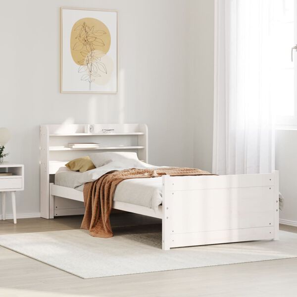 vidaXL Estructura de cama con cabecero madera pino blanco 75x190 cm