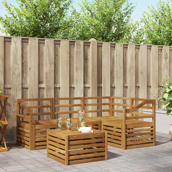 vidaXL Conjunto de sof&aacute;s de exterior 5 pcs Natural