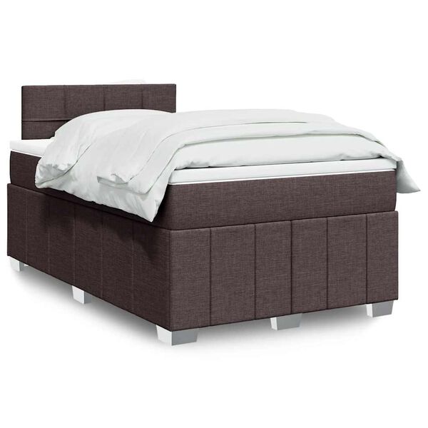 vidaXL Cama box spring con colch&oacute;n tela marr&oacute;n oscuro 120x200 cm