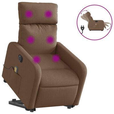 vidaXL Sillón de masaje eléctrico reclinable elevable tela marrón