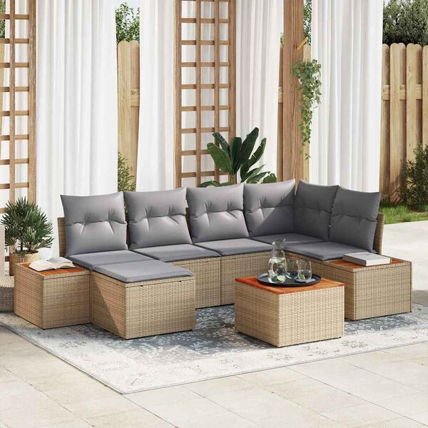 vidaXL Conjunto de sof&aacute; de jard&iacute;n con coj&iacute;n 7 pcs beige y gris claro