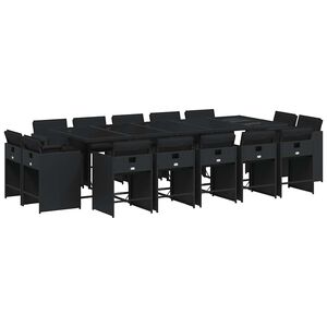 vidaXL Set comedor de jard&iacute;n con cojines 15 pzas rat&aacute;n sint&eacute;tico negro