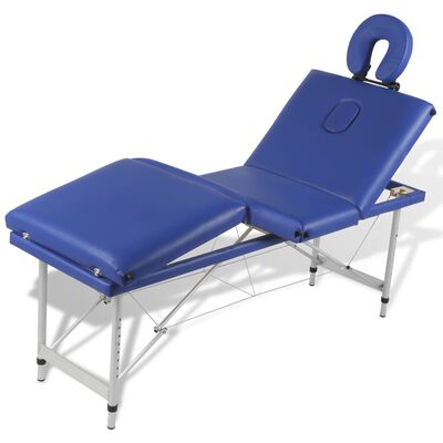 Mesa camilla de masaje de aluminio plegable de cuatro cuerpos azúles