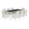 vidaXL Set comedor jard&iacute;n 9 pzas cojines rat&aacute;n sint&eacute;tico vidrio blanco