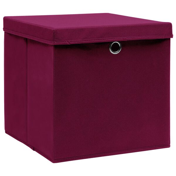 vidaXL Caja de almacenaje con tapas 4 uds tela rojo oscuro 32x32x32 cm