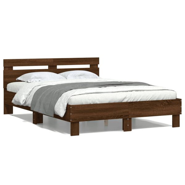 vidaXL Cama con cabecero madera de ingenier&iacute;a marr&oacute;n roble 135x190 cm