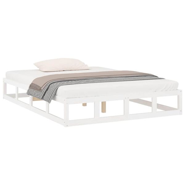 vidaXL Estructura de cama doble de madera maciza blanco 135x190 cm