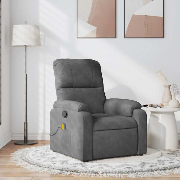 vidaXL Sill&oacute;n reclinable de masaje tela de microfibra gris oscuro