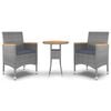 vidaXL Juego de comedor de jard&iacute;n 3 piezas rat&aacute;n sint&eacute;tico gris