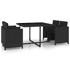 vidaXL Set de comedor de jard&iacute;n 5 pzas y cojines rat&aacute;n sint&eacute;tico negro
