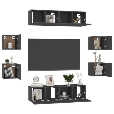 vidaXL Set de muebles de salón TV 8 piezas madera ingeniería negro