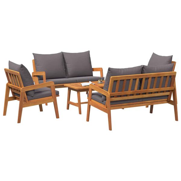 vidaXL Conjunto bistro con coj&iacute;n 5 pcs Marr&oacute;n Madera de Acacia S&oacute;lida