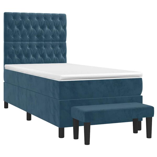 vidaXL Cama box spring con colch&oacute;n terciopelo azul oscuro 100x200 cm