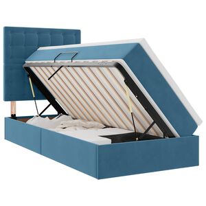 vidaXL Cama con almacenamiento y colch&oacute;n Azul Oscuro 100 x 200 cm