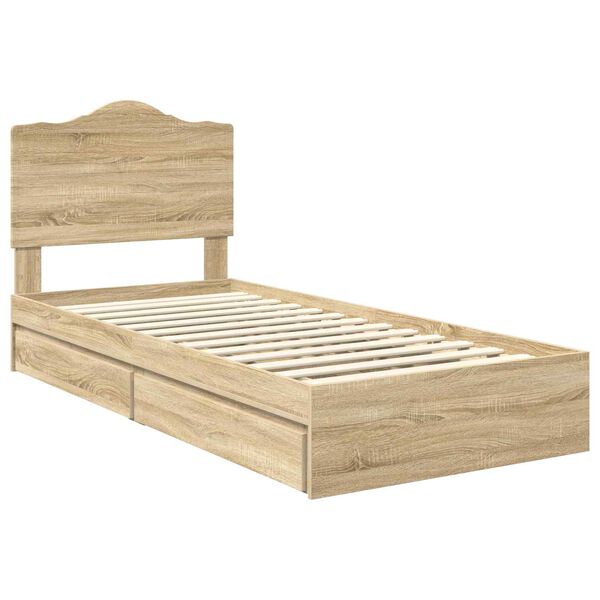 vidaXL Cama con almacenamiento con cabecera Roble Sonoma 90 x 190 cm