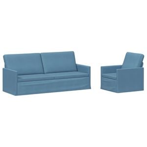 vidaXL Juego de Sof&aacute; 2 pcs Azul Tela de Pana
