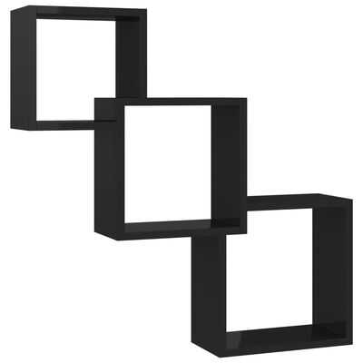 vidaXL Estante pared de cubo contrachapada negro brillo 68x15x68 cm