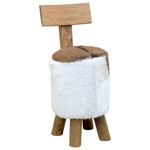 vidaXL Taburete de piel de cabra y madera maciza de teca