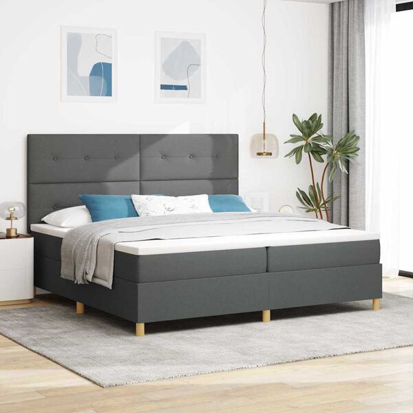 vidaXL Cama Box Spring LED con colch&oacute;n Gris oscuro 200 x 200 cm tela