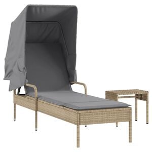 vidaXL Tumbona con capota y mesa rat&aacute;n sint&eacute;tico beige