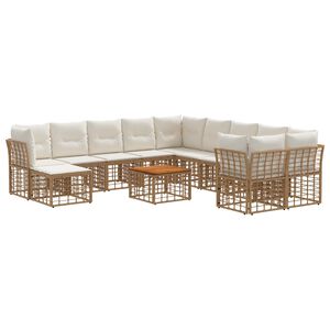 vidaXL Conjunto de sof&aacute;s de exterior 12 pcs Natural y Crema Poli&eacute;ster