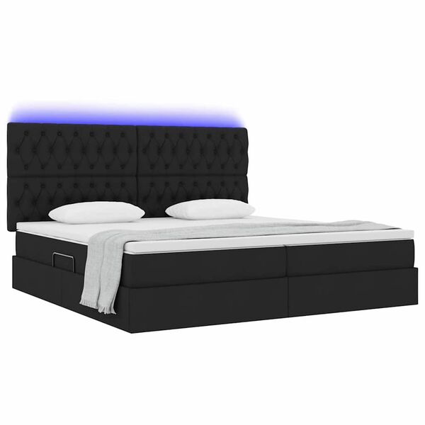 vidaXL Cama con almacenamiento y LED Negro 200 x 200 cm Poli&eacute;ster