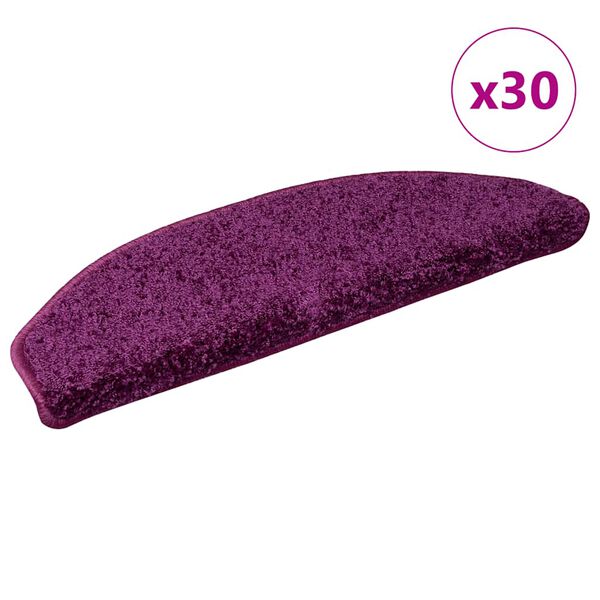 vidaXL Felpudos para escaleras 30 unidades 65x21x4 cm violeta semicircular grande