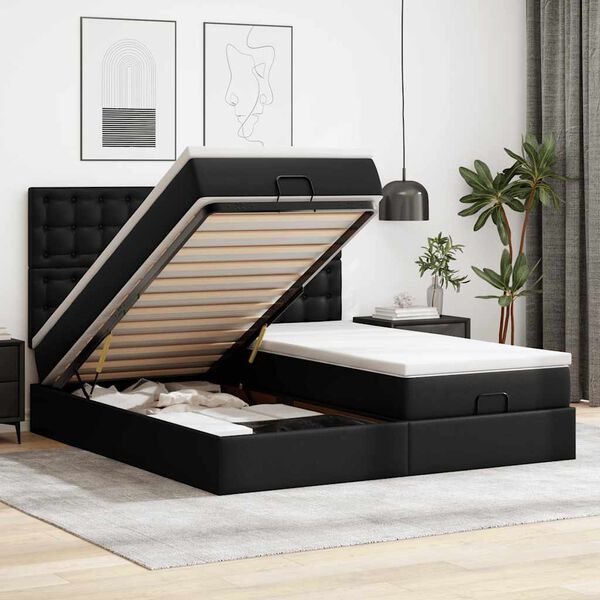 vidaXL Estructura de cama otomana con colchones cuero sintético negro