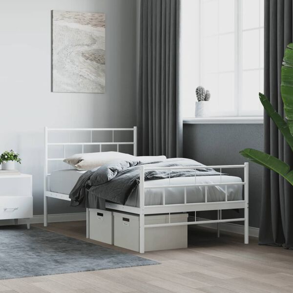vidaXL Estructura cama sin colch&oacute;n con estribo metal blanco 90x200 cm