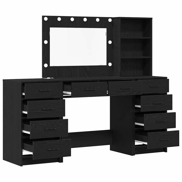 vidaXL Mesa Tocador con caj&oacute;n 3 pcs Roble Negro Madera de ingenier&iacute;a