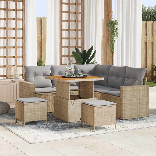 vidaXL Conjunto de sof&aacute;s de jard&iacute;n con coj&iacute;n 9 pcs Beige y Gris Claro