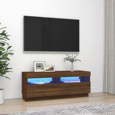 vidaXL Mueble de TV con luces LED marrón roble 100x35x40 cm