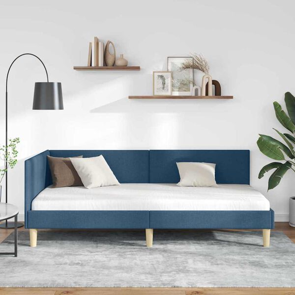vidaXL Estructura de cama en esquina con cabecera Azul 90 cm x 200 cm
