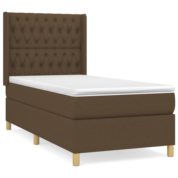 vidaXL Cama box spring con colch&oacute;n tela marr&oacute;n oscuro 90x190 cm