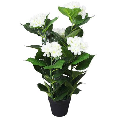 vidaXL Planta artificial hortensia con macetero 60 cm blanca