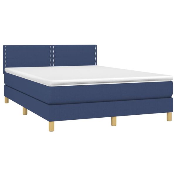 vidaXL Cama box spring con colch&oacute;n tela azul 140x190 cm