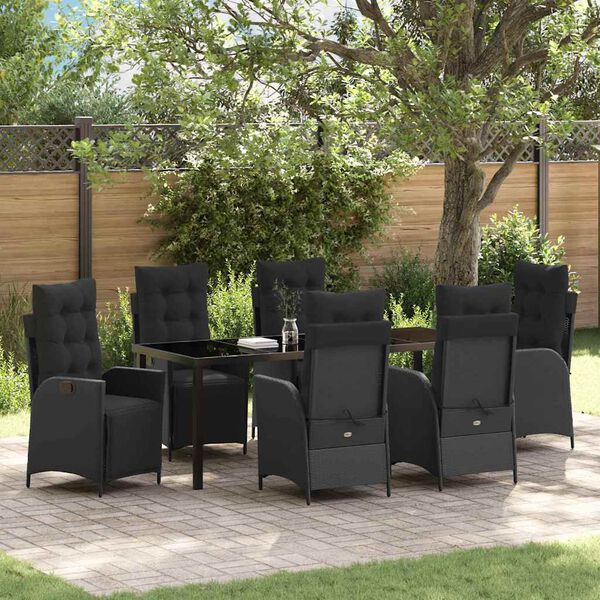 vidaXL Conjunto de Comedor de Jard&iacute;n 7 pcs Negro rat&aacute;n sint&eacute;tico