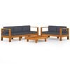 vidaXL Muebles de jard&iacute;n 5 pzas con cojines gris oscuro madera acacia
