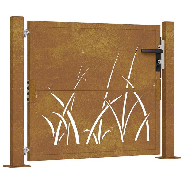 vidaXL Puerta de jard&iacute;n 100x75 cm de acero corten con dise&ntilde;o de hierba