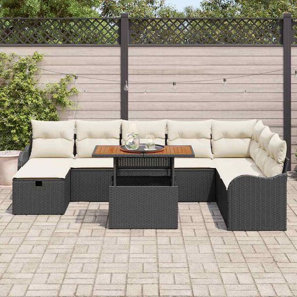 vidaXL Conjunto de sof&aacute;s de jard&iacute;n 9 pcs Negro rat&aacute;n sint&eacute;tico