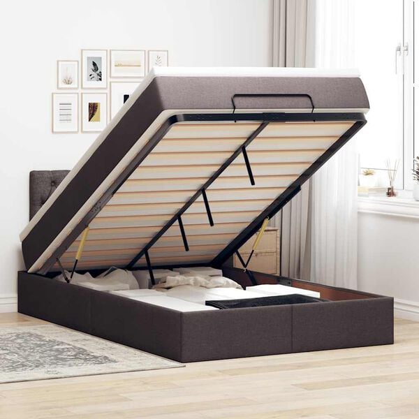 vidaXL Cama otomana con colch&oacute;n marr&oacute;n oscuro 120x200 cm tela