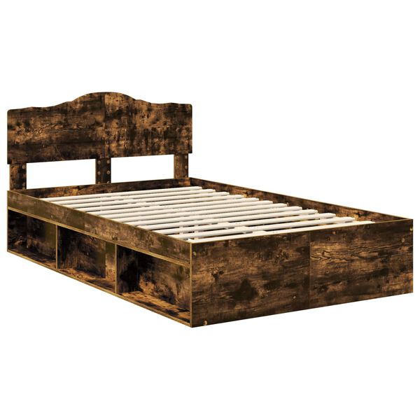 vidaXL Estructura de cama con cabecera Roble ahumado 135 x 190 cm
